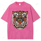 Unisex Cat Tiger Printed Washed Tee