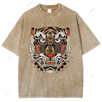 Unisex Cat Tiger Printed Washed Tee