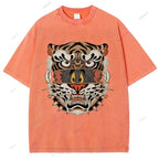 Unisex Cat Tiger Printed Washed Tee