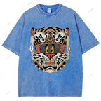Unisex Cat Tiger Printed Washed Tee