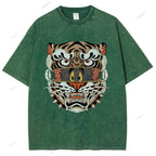 Unisex Cat Tiger Printed Washed Tee