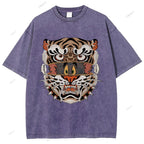 Unisex Cat Tiger Printed Washed Tee