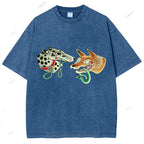 Unisex Vintage Dog Fox Printed Washed Tee