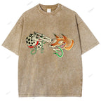 Unisex Vintage Dog Fox Printed Washed Tee