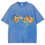 Unisex Vintage Dog Fox Printed Washed Tee