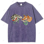 Unisex Vintage Dog Fox Printed Washed Tee
