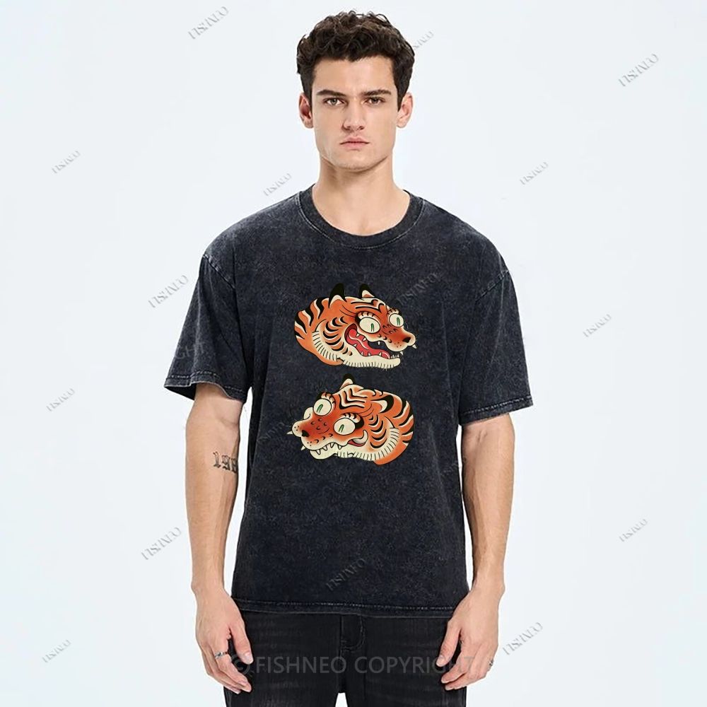 Unisex Vintage Tiger Printed Washed Tee