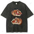 Unisex Vintage Tiger Printed Washed Tee