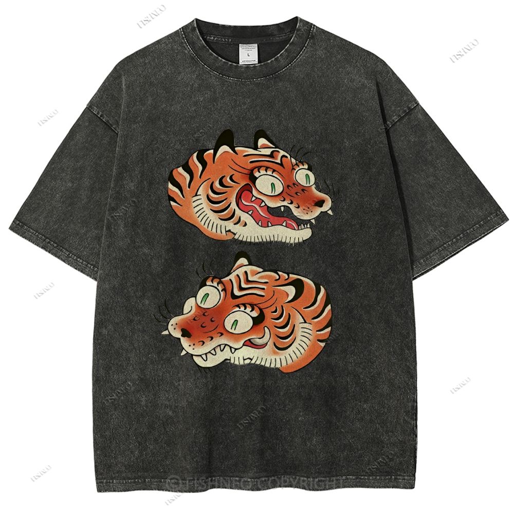 Unisex Vintage Tiger Printed Washed Tee