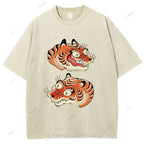 Unisex Vintage Tiger Printed Washed Tee