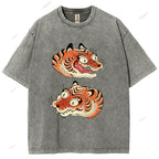 Unisex Vintage Tiger Printed Washed Tee