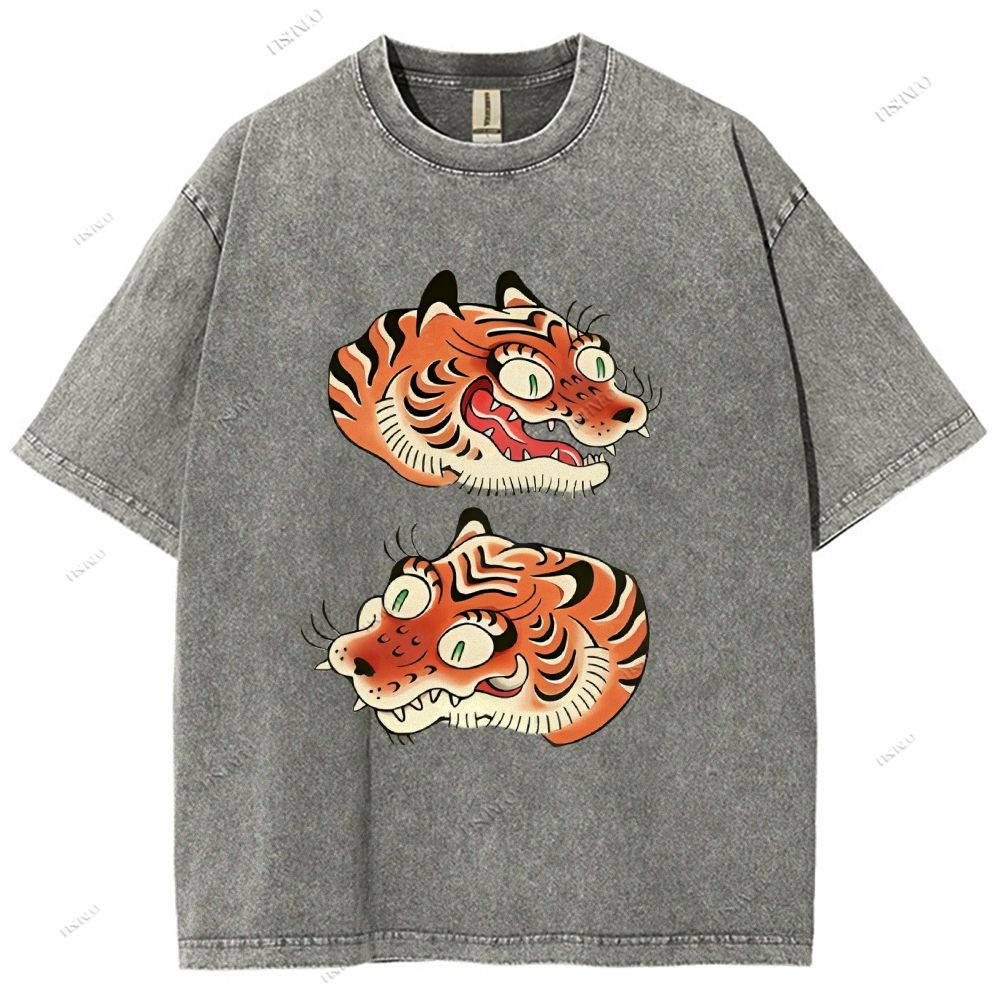 Unisex Vintage Tiger Printed Washed Tee
