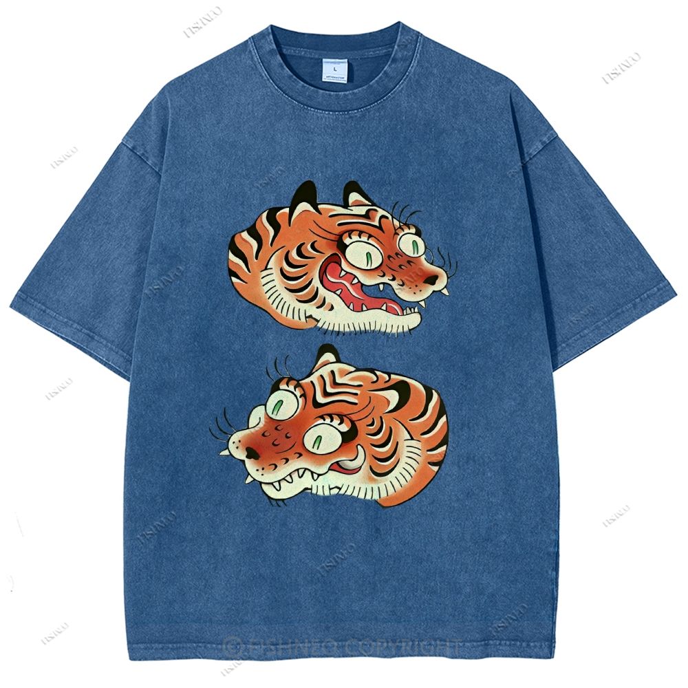 Unisex Vintage Tiger Printed Washed Tee