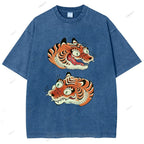 Unisex Vintage Tiger Printed Washed Tee
