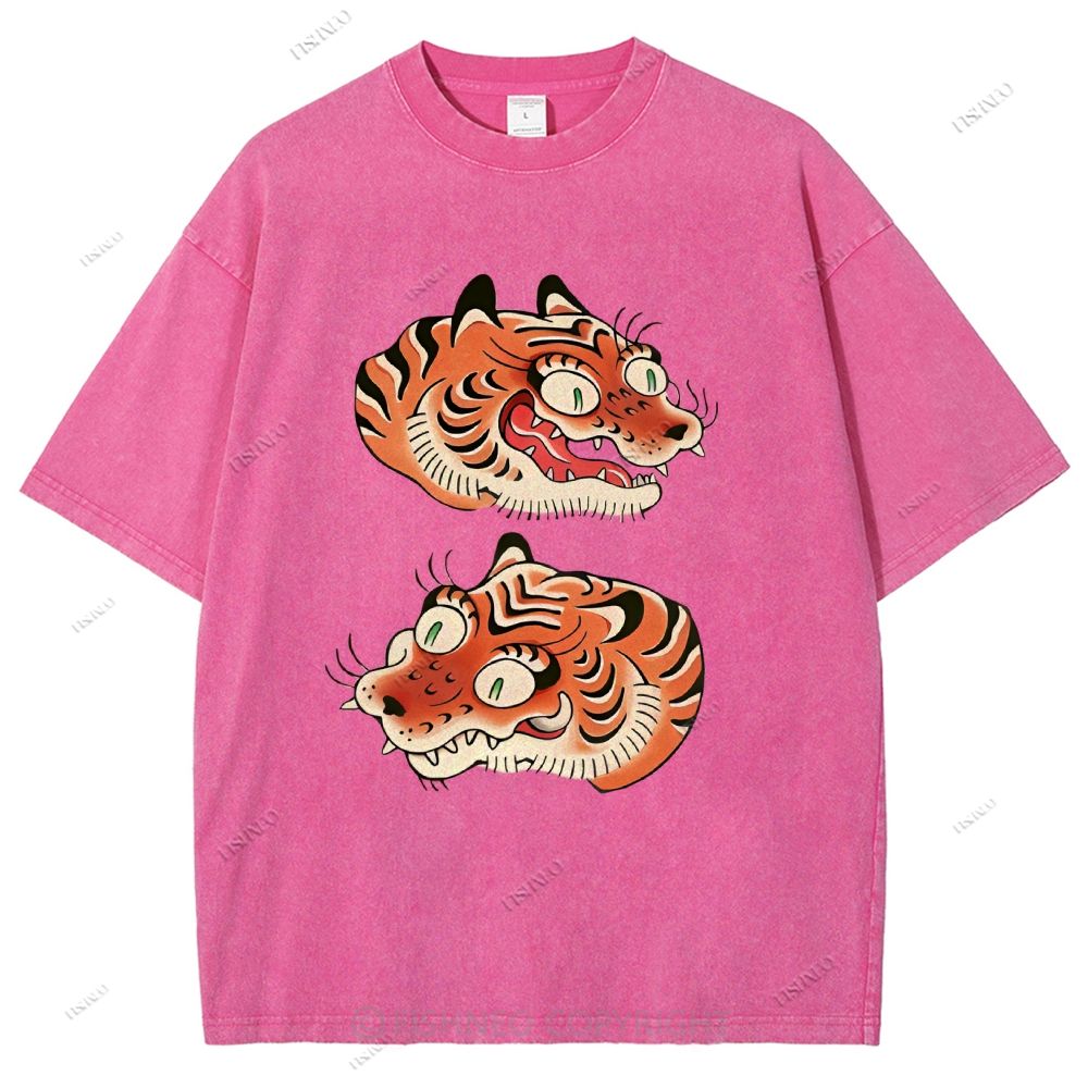 Unisex Vintage Tiger Printed Washed Tee