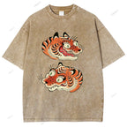 Unisex Vintage Tiger Printed Washed Tee