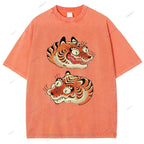 Unisex Vintage Tiger Printed Washed Tee
