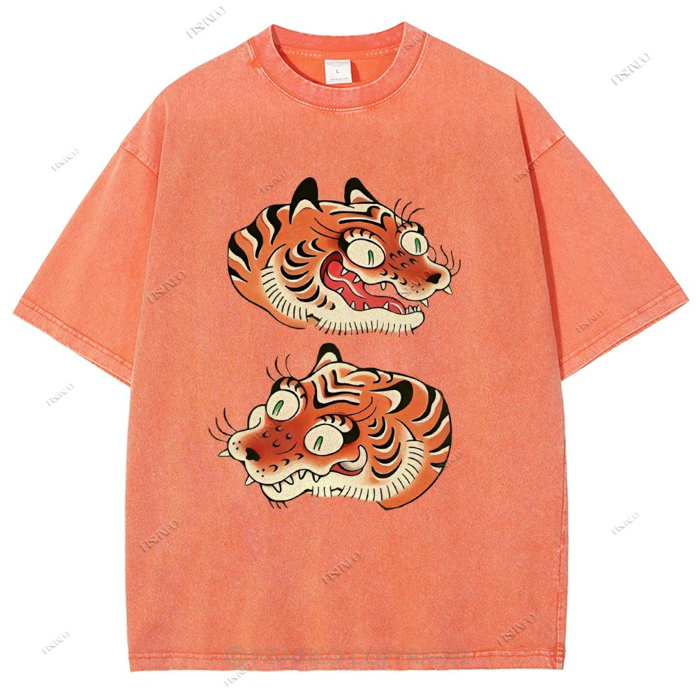 Unisex Vintage Tiger Printed Washed Tee