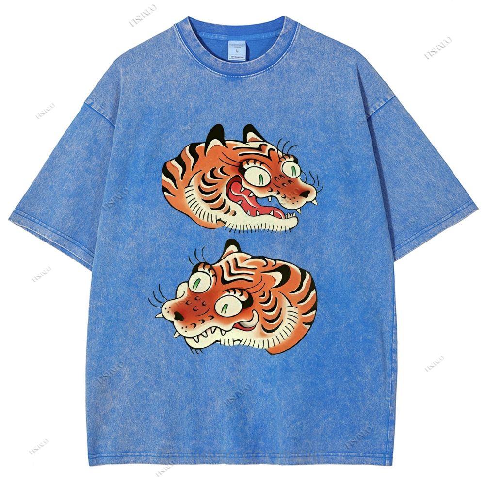 Unisex Vintage Tiger Printed Washed Tee