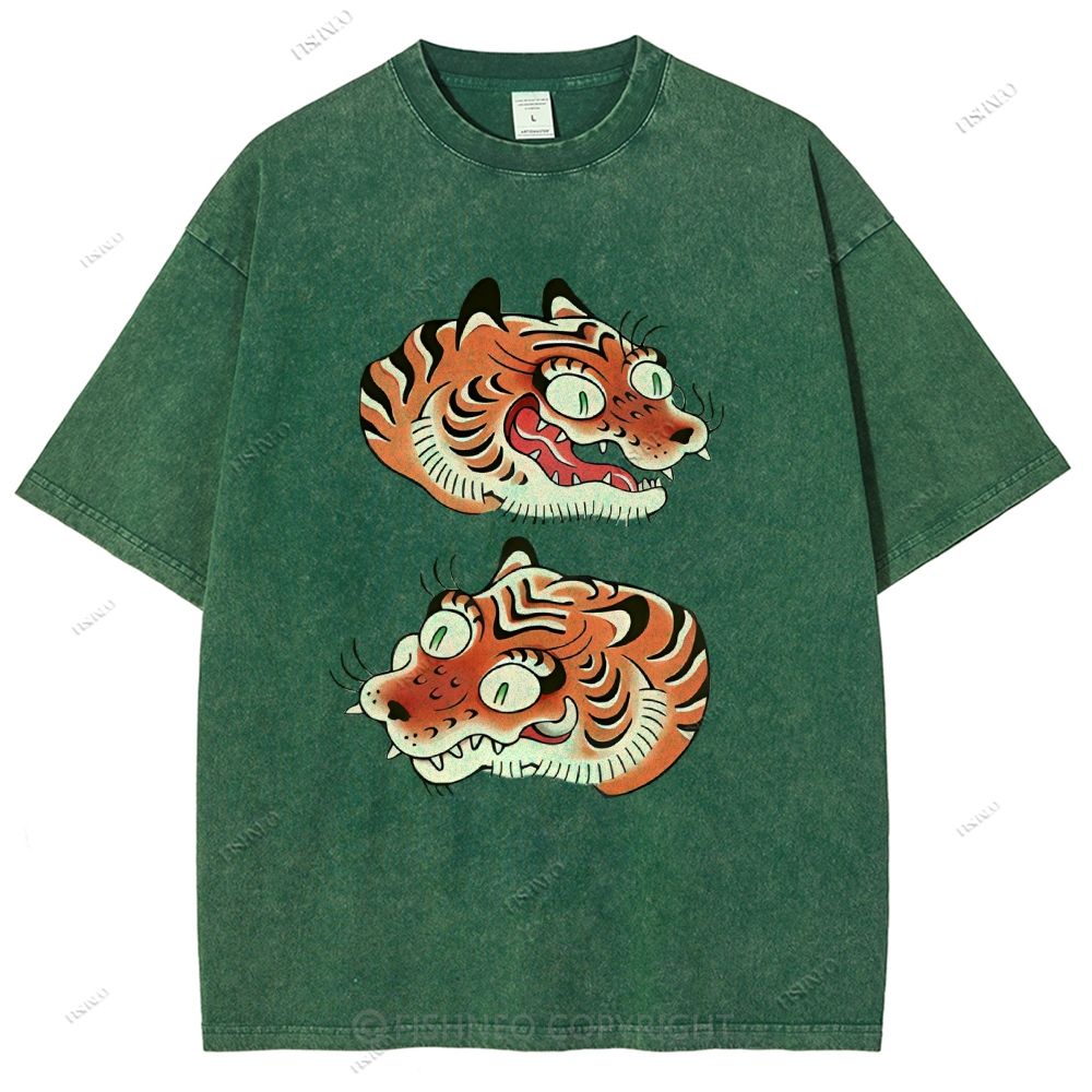 Unisex Vintage Tiger Printed Washed Tee