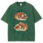 Unisex Vintage Tiger Printed Washed Tee