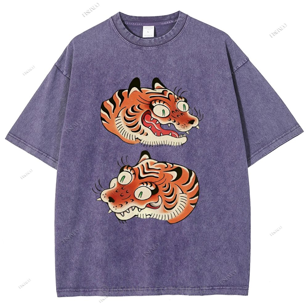 Unisex Vintage Tiger Printed Washed Tee