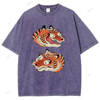 Unisex Vintage Tiger Printed Washed Tee