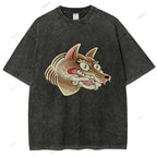 Unisex Vintage Wolf Printed Washed Tee