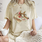 Unisex Vintage Wolf Printed Washed Tee