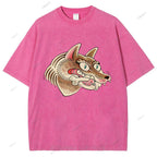 Unisex Vintage Wolf Printed Washed Tee