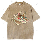 Unisex Vintage Wolf Printed Washed Tee