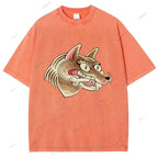 Unisex Vintage Wolf Printed Washed Tee