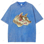 Unisex Vintage Wolf Printed Washed Tee