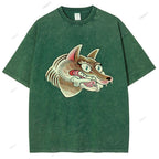 Unisex Vintage Wolf Printed Washed Tee