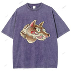 Unisex Vintage Wolf Printed Washed Tee