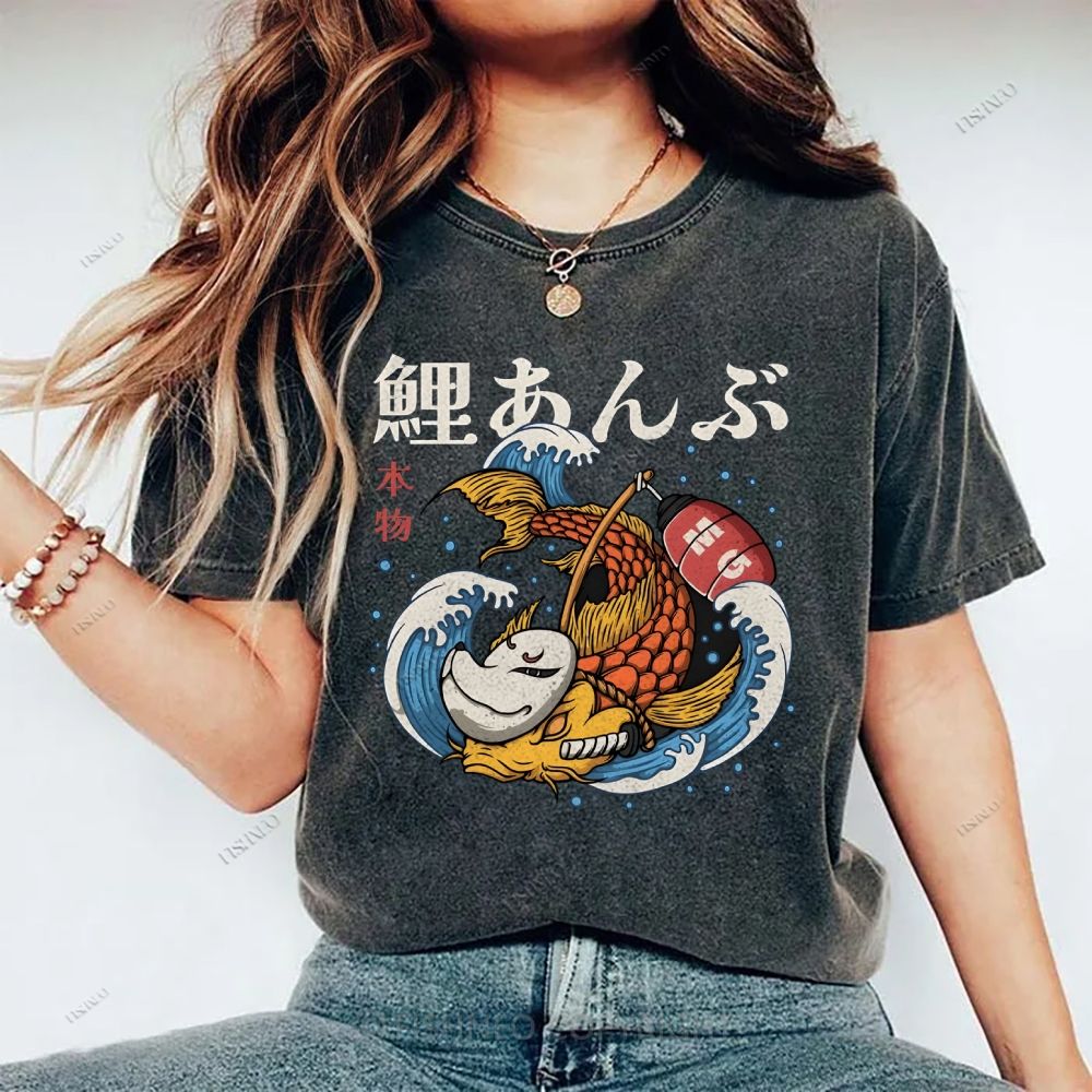 Unisex Japanese Koi Printed Washed Tee