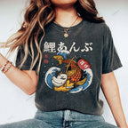 Unisex Japanese Koi Printed Washed Tee
