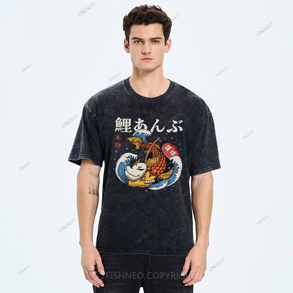 Unisex Japanese Koi Printed Washed Tee