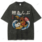 Unisex Japanese Koi Printed Washed Tee