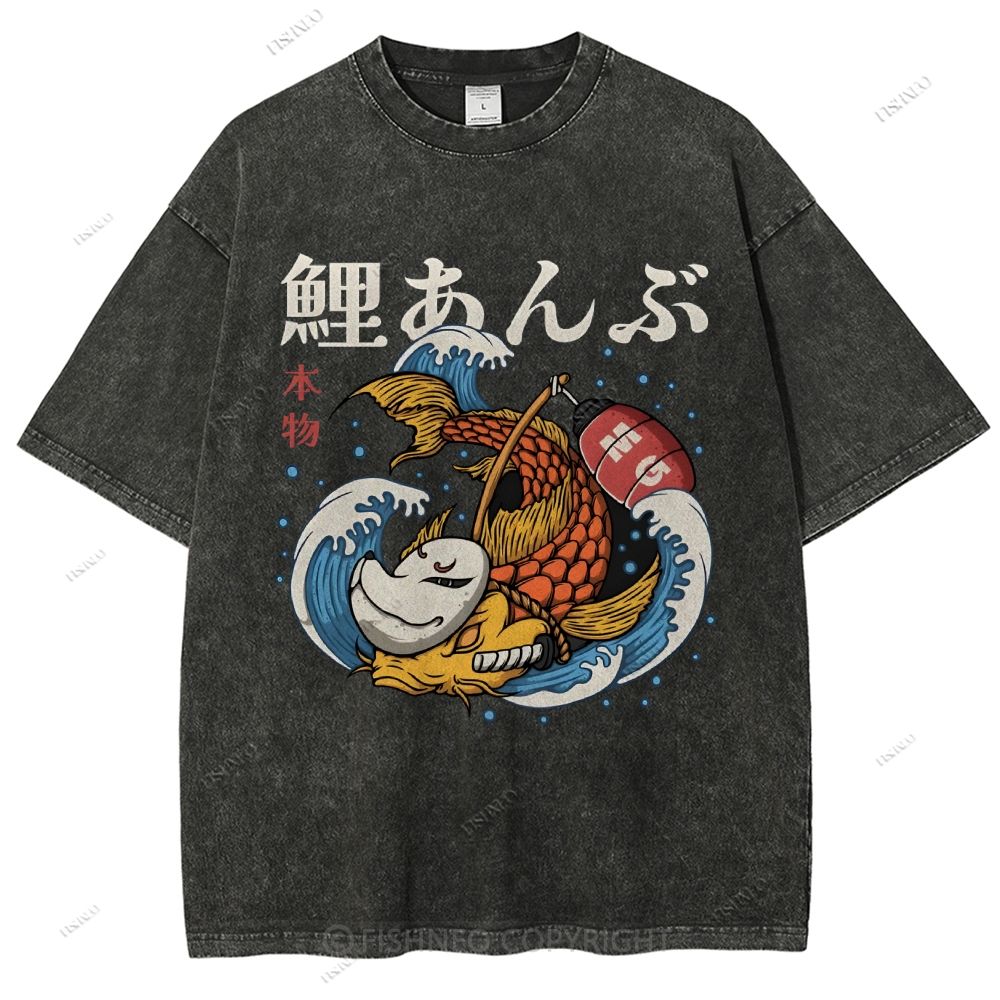 Unisex Japanese Koi Printed Washed Tee