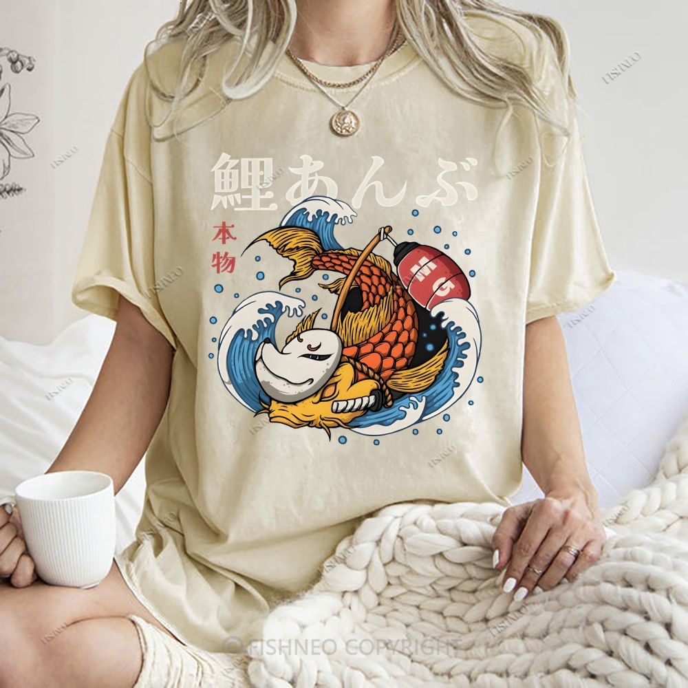 Unisex Japanese Koi Printed Washed Tee