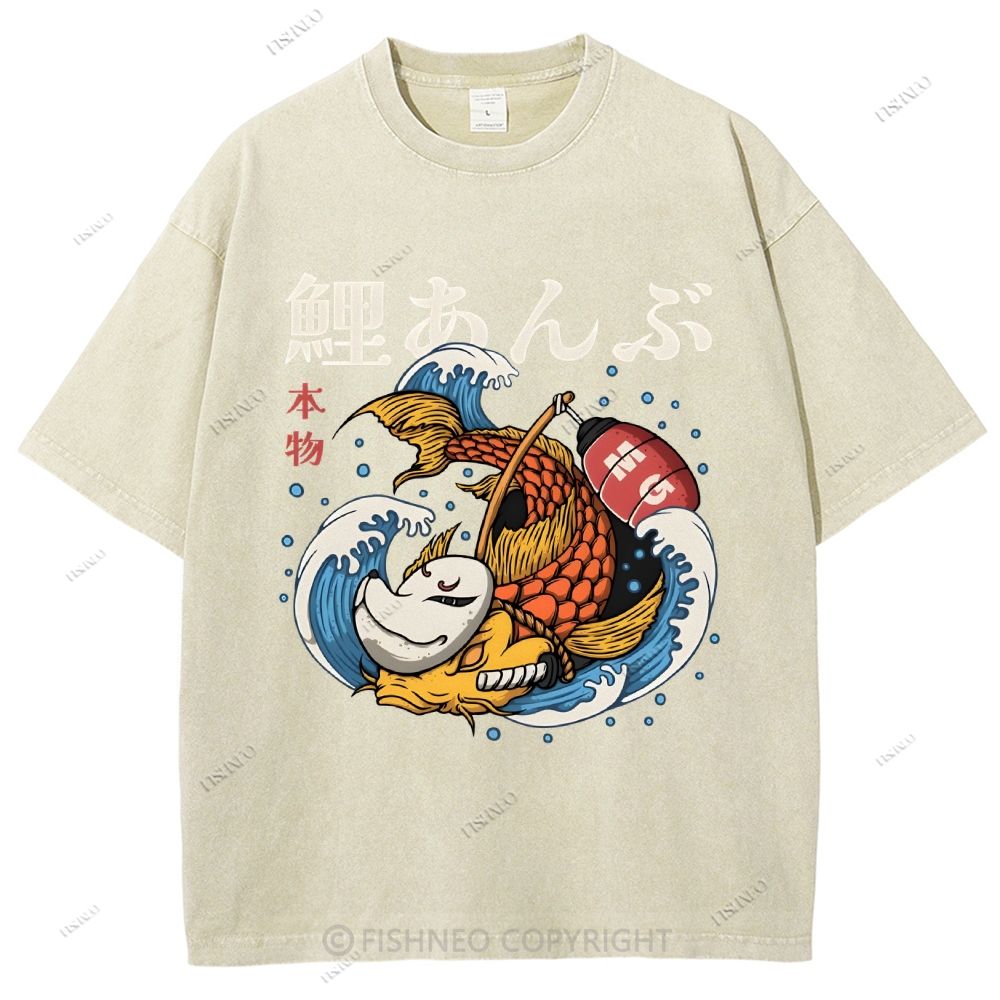 Unisex Japanese Koi Printed Washed Tee