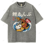 Unisex Japanese Koi Printed Washed Tee
