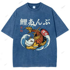 Unisex Japanese Koi Printed Washed Tee