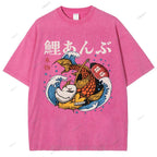 Unisex Japanese Koi Printed Washed Tee