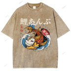 Unisex Japanese Koi Printed Washed Tee