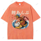 Unisex Japanese Koi Printed Washed Tee