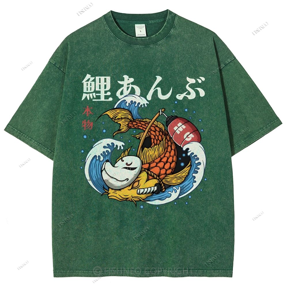 Unisex Japanese Koi Printed Washed Tee