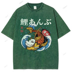 Unisex Japanese Koi Printed Washed Tee