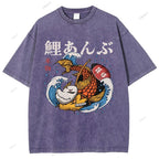 Unisex Japanese Koi Printed Washed Tee